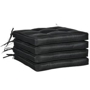 40x40cm Black Garden Seat Cushion with Ties, Replacement Dining Chair Pad