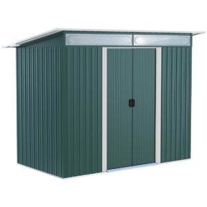 Green Metal Pent Roof Shed Foundation Vent, Sliding Doors 260x133x200cm