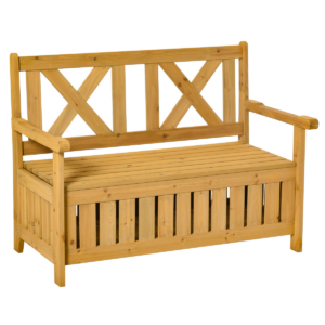 2-Seater Garden Storage Bench for Patio Outdoor Seating, Wood Porch Decor