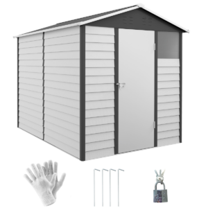 Outsunny 9x6 Galvanised Metal Garden Shed Tool Storage, Grey, Lockable Door