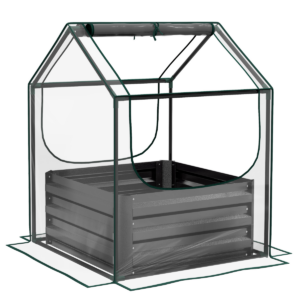 Outsunny Raised Garden Bed Planter w/ Greenhouse Cover, Steel Base, Grey