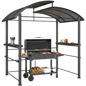 Outsunny BBQ Patio Gazebo with Interlaced Polycarbonate Roof and 2 Shelves