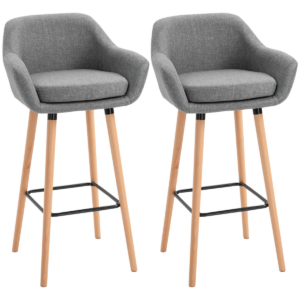 2-Pack Modern Upholstered Fabric Bucket Seat Bar Stools w/ Solid Wood Legs, Grey
