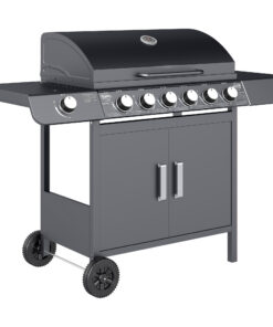 Outsunny 6+1 Burner Gas BBQ Grill Garden Barbecue with Wheels, Cabinet Grey