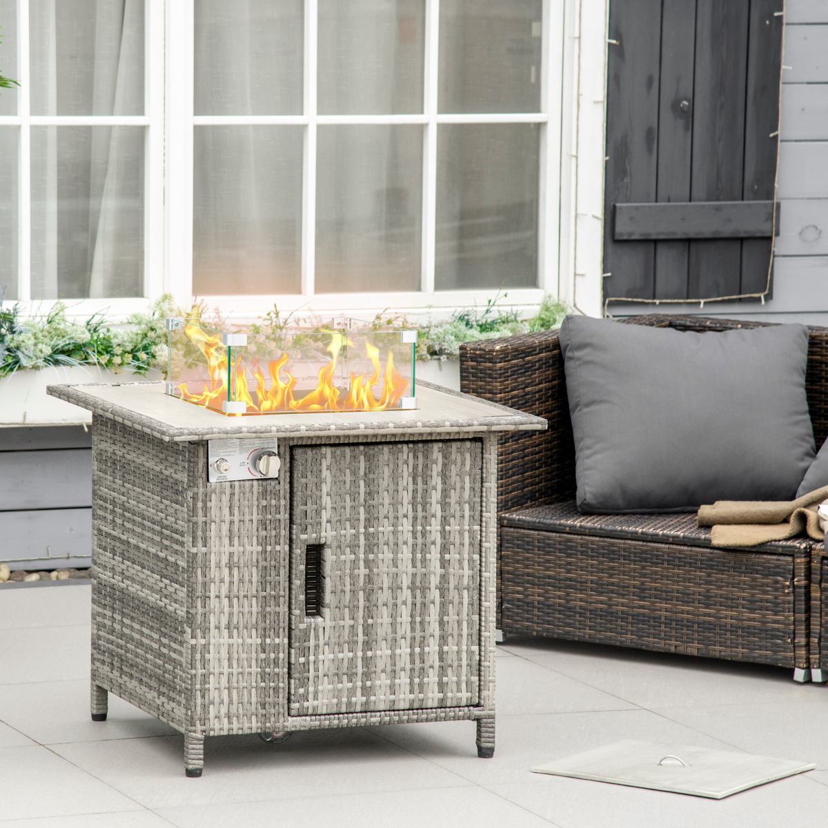 Outsunny 50,000 BTU Gas Fire Pit Table w/ Rain Cover, Wind Guard & Lava Stone - Image 2