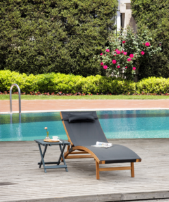Outsunny Ergonomic Outdoor Chaise Lounge w/ Adjustable Back & Neck Pillow, Black