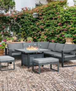 Outsunny 6-Piece Aluminium Garden Furniture Set Fire Pit Table Patio Grey