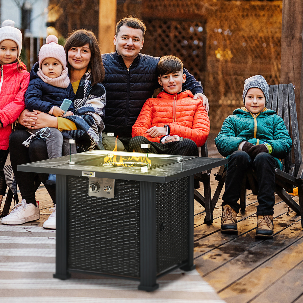 Outsunny 50,000BTU Gas Fire Pit Table w/ Rain Cover, Wind Guard & Glass Stones - Image 2