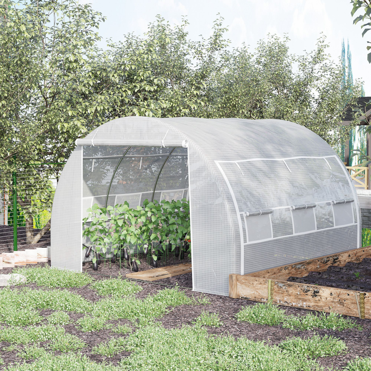 3x3x2m Polytunnel Greenhouse Tent w/ Galvanised Steel Frame, Roll-Up PE Cover - Image 2