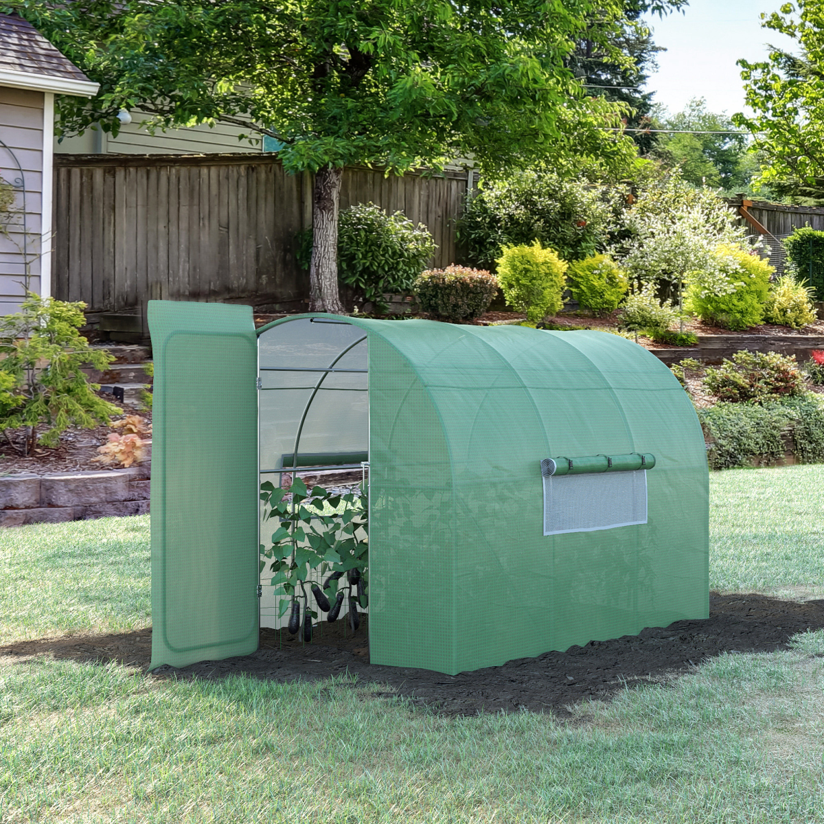 Outsunny 3x2M Walk-In Polytunnel Greenhouse w/ Steel Frame, PE Cover & Vents - Image 2