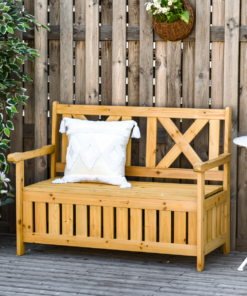 2-Seater Garden Storage Bench for Patio Outdoor Seating, Wood Porch Decor