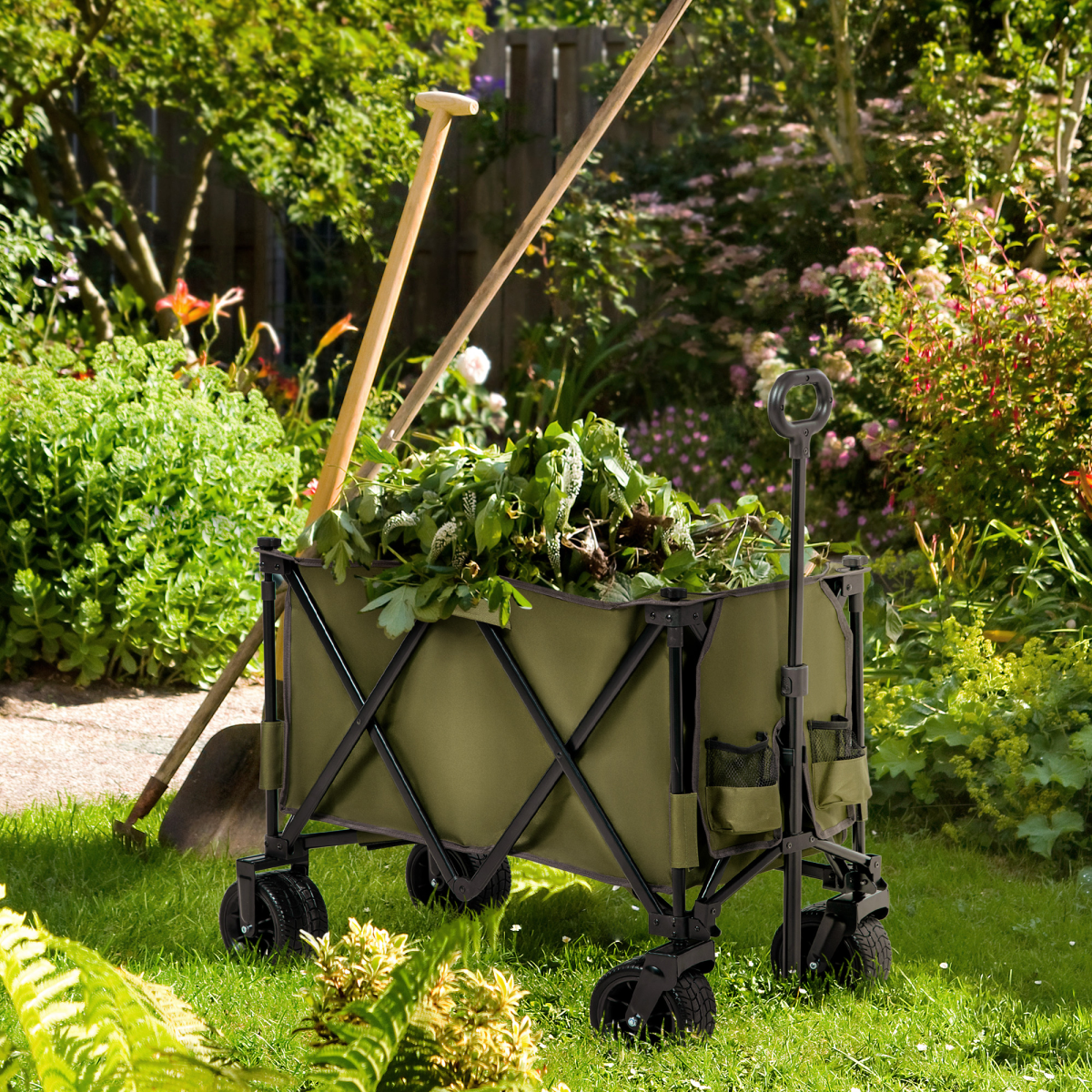 Folding Garden Trolley Collapsible Camping Cart Steel Frame Oxford Fabric - Image 2