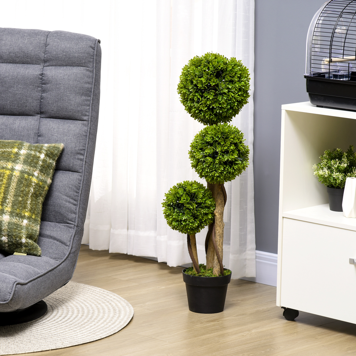 Potted Artificial Plants Boxwood Ball Topiary Trees Indoor Outdoor, 90cm - Image 2