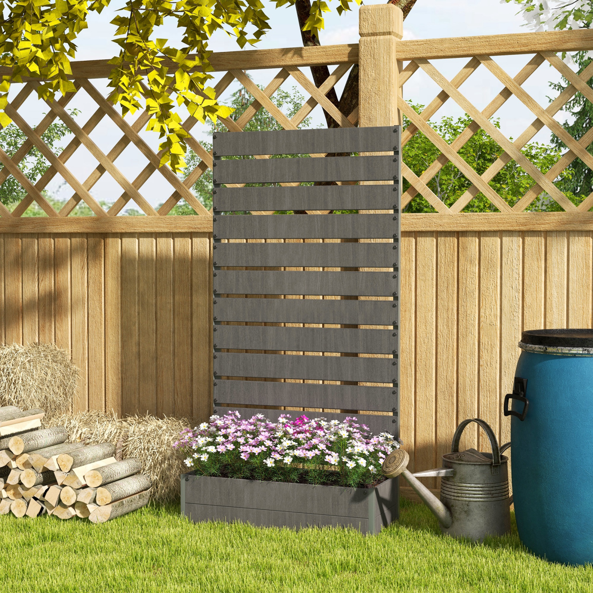 Outsunny Raised Garden Bed with Trellis, Standing Patio Planter Dark Grey - Image 2