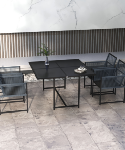 5-Piece Dark Grey Patio Dining Set with Tempered Glass Top & Foldable Chairs