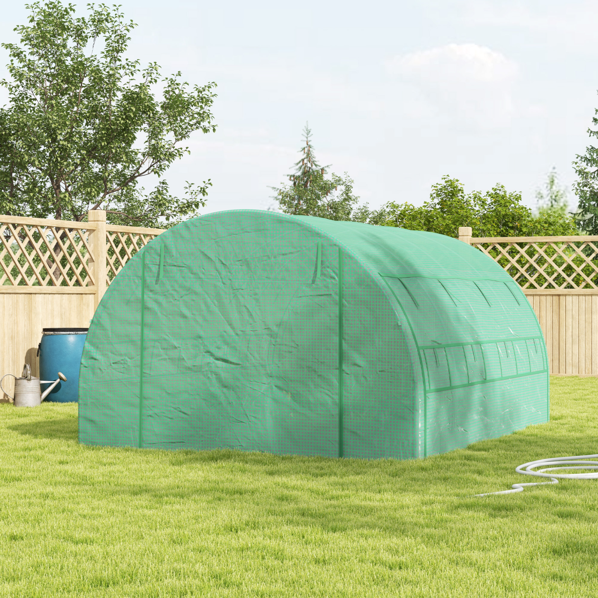 4x3x2m Green Polytunnel Greenhouse Tent w/ Galvanised Steel Frame & Doors - Image 2
