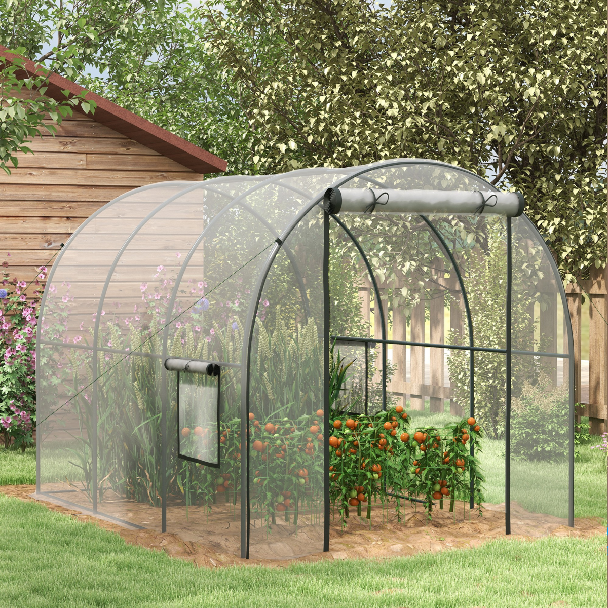 Outsunny 3x2x2m Polytunnel Greenhouse with Door, Windows & Steel Frame 12 Stakes - Image 2