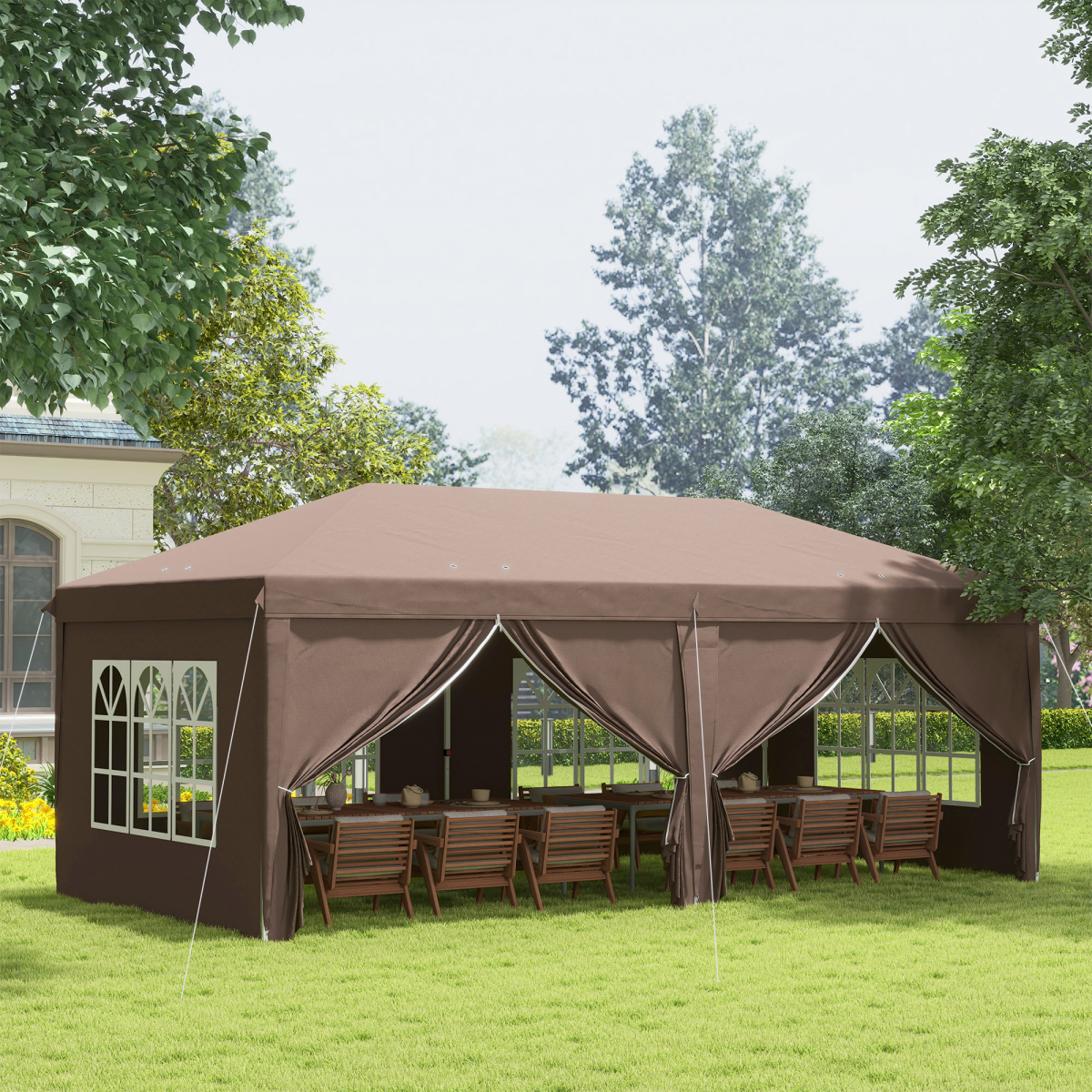 3 x 6m Pop Up Gazebo Height Adjustable Party Tent w/ Storage Bag Black - Image 2