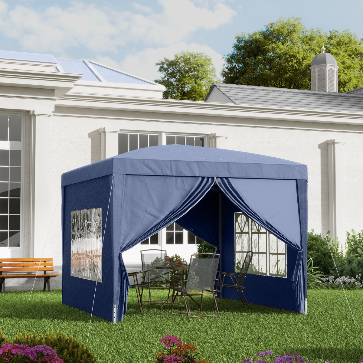 3mx3m Pop Up Gazebo Party Tent Canopy Marquee with Storage Bag Blue - Image 2