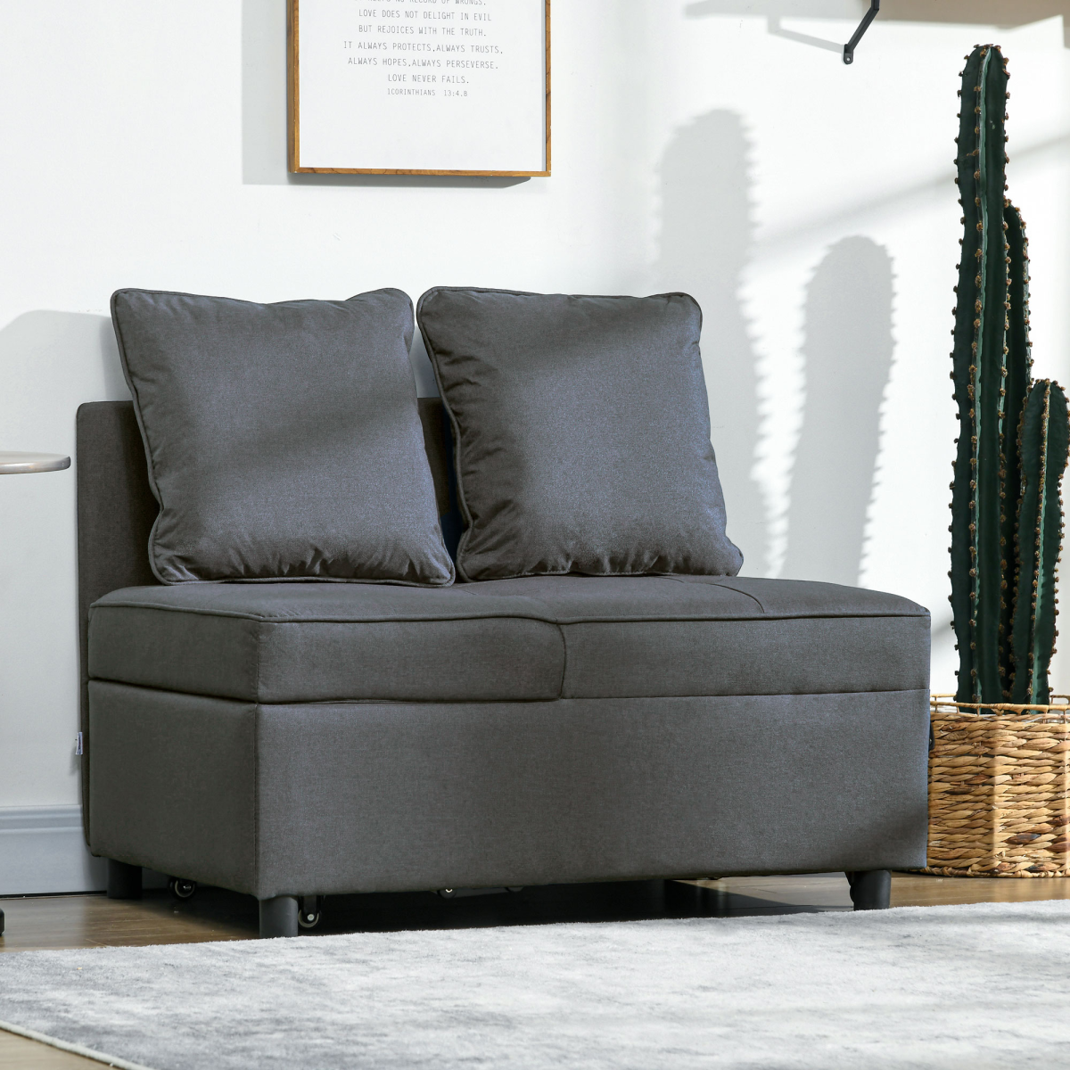 HOMCOM Folding Sleeper Sofa Bed Chair with Pillows, Pocket, Grey - Image 2