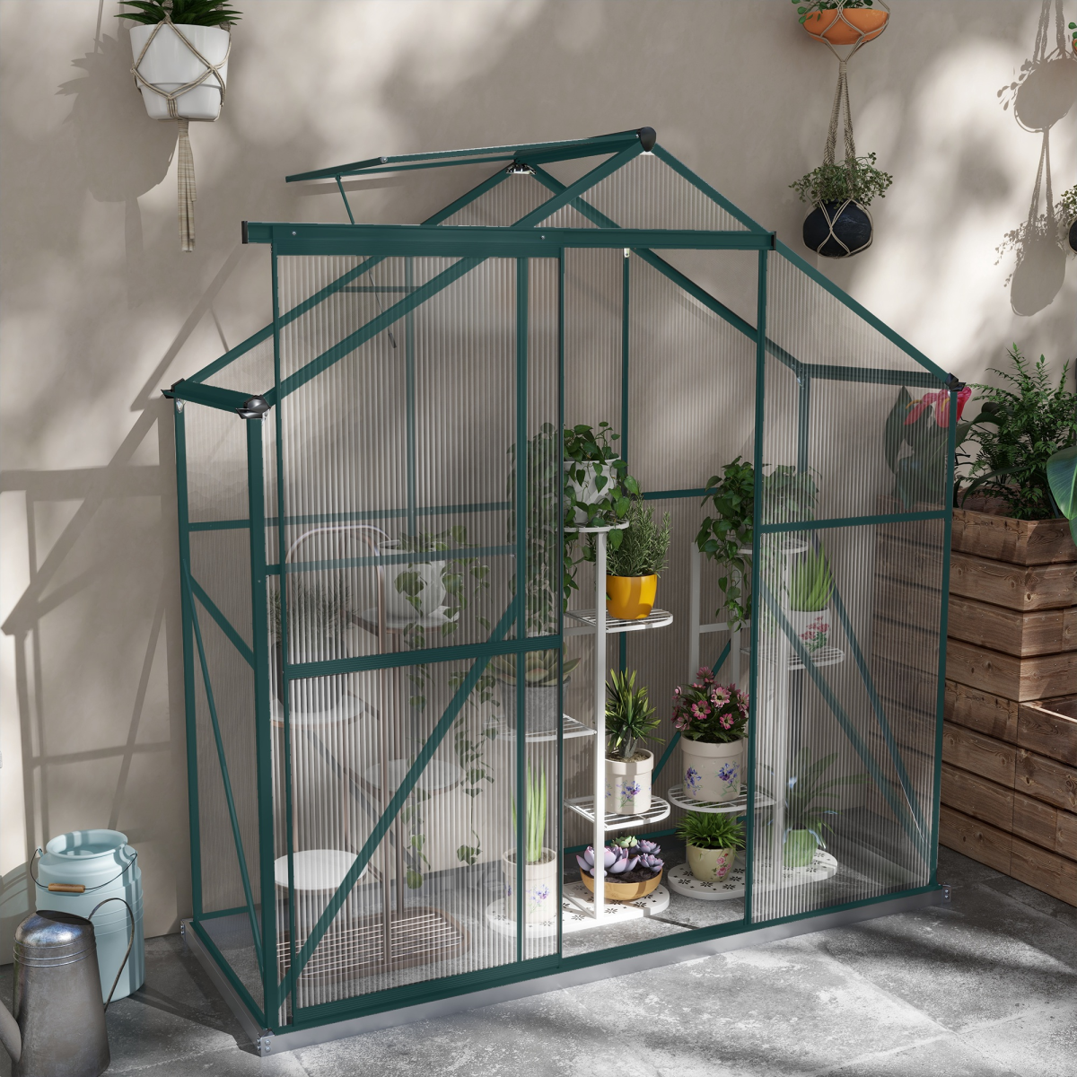 Outsunny 6 x 2.5ft Polycarbonate Greenhouse Aluminium Green House, Green - Image 2