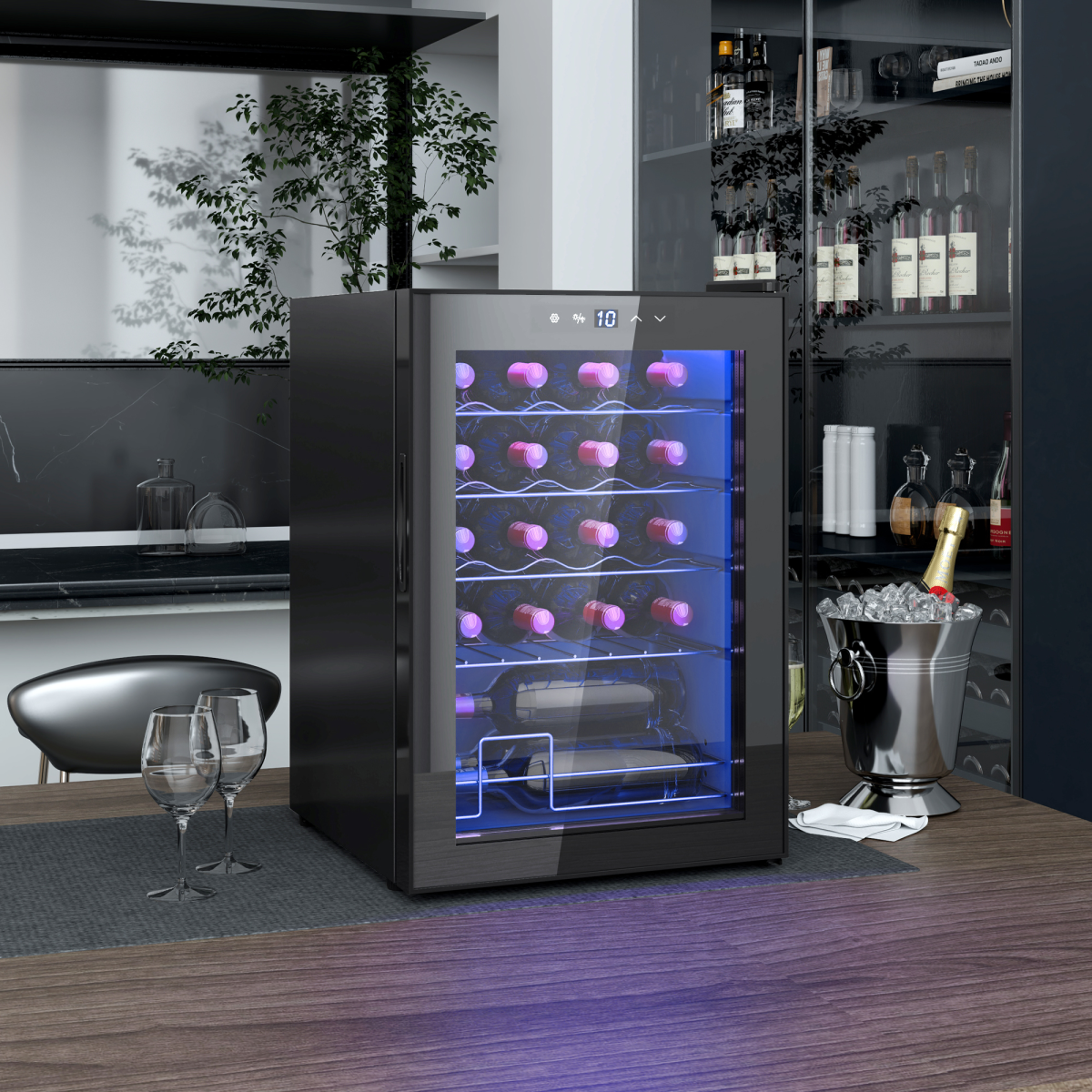 20-Bottle Freestanding Wine Cooler with UV Glass Door & Blue LED - Image 2