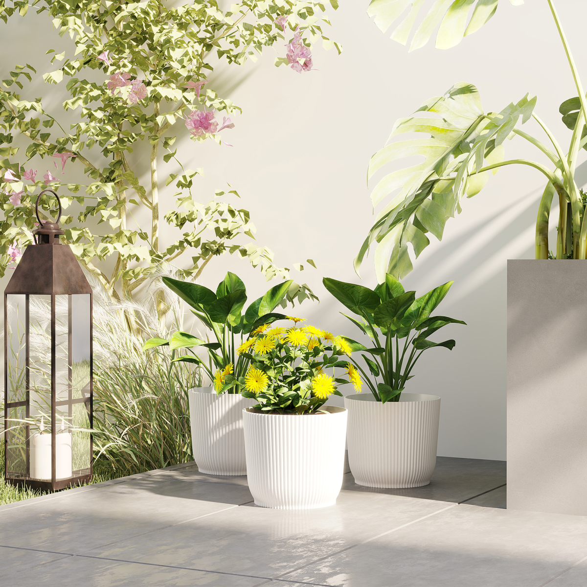 Outsunny 3-Pack Round Plant Pots 22cm White Stackable Outdoor Garden - Image 2