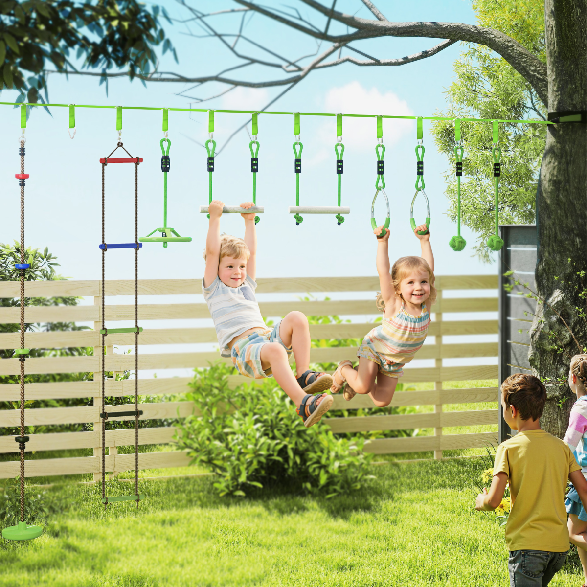 AIYAPLAY Obstacle Course for Kids with 10PCs Slackline Kit, Green - Image 2