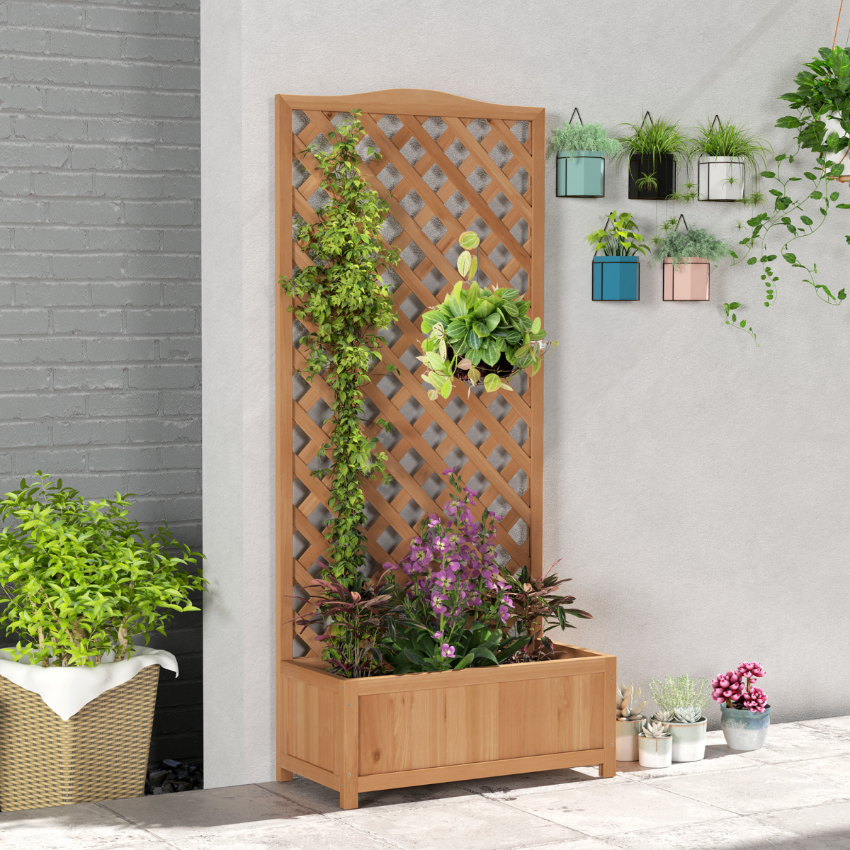 Garden Wooden Planter Box with Trellis, 76x36x170cm Brown Outdoor Planter - Image 2