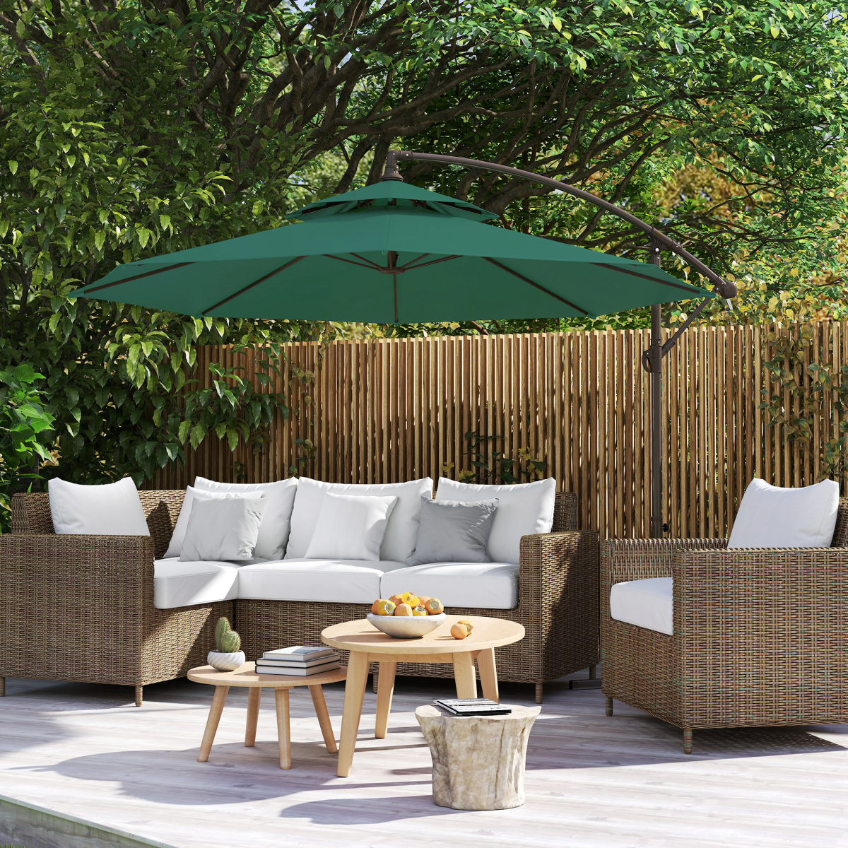2.7m Green Cantilever Banana Parasol Crank Handle Double Tier Umbrella - Image 2