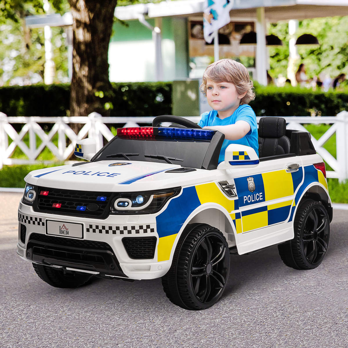 12V Kid Electric Ride On Police Car w/ Remote Siren Bluetooth 3-6 Years HOMCOM - Image 2
