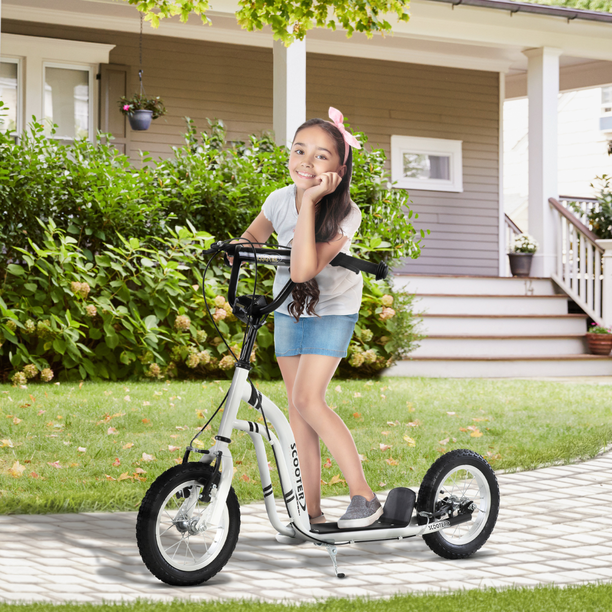 Dual Brakes Kick Scooter 12-Inch Inflatable Wheel Ride On Toy HOMCOM - Image 2