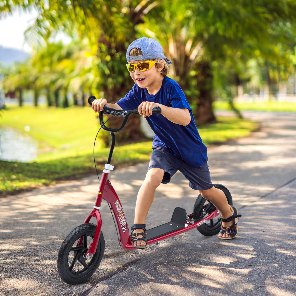 Push Scooter Teen Kids Stunt Bike Ride On with 12" EVA Tyres, Red HOMCOM - Image 2