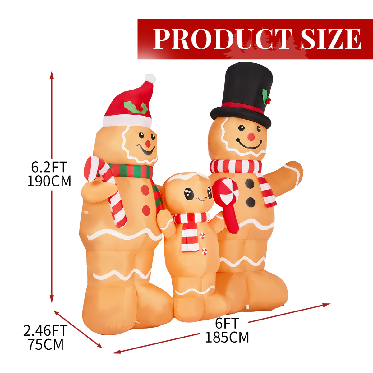 1.9M Lighted Christmas Inflatable Decoration, Inflatable Gingerbread Man Family, Funny Blow Up Yard Decorations with Built-in LED Lights for Holiday Party Front Yard Lawn Garden Decor - Image 3