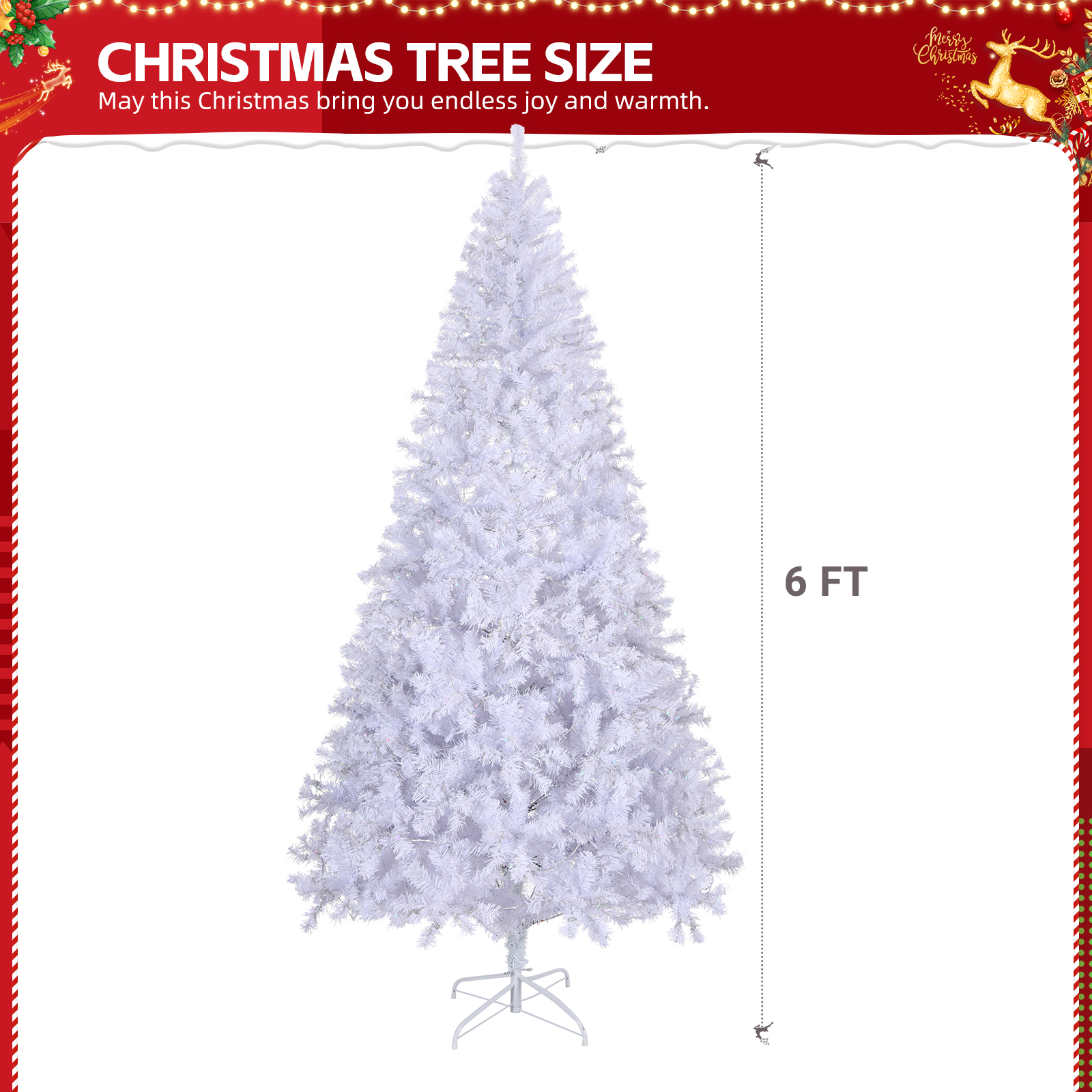 6 FT Artificial Christmas Tree with DIY 100 Warm Lights Battery Operated, 800 Branch Tips and Sturdy Metal Stand, White - Image 7