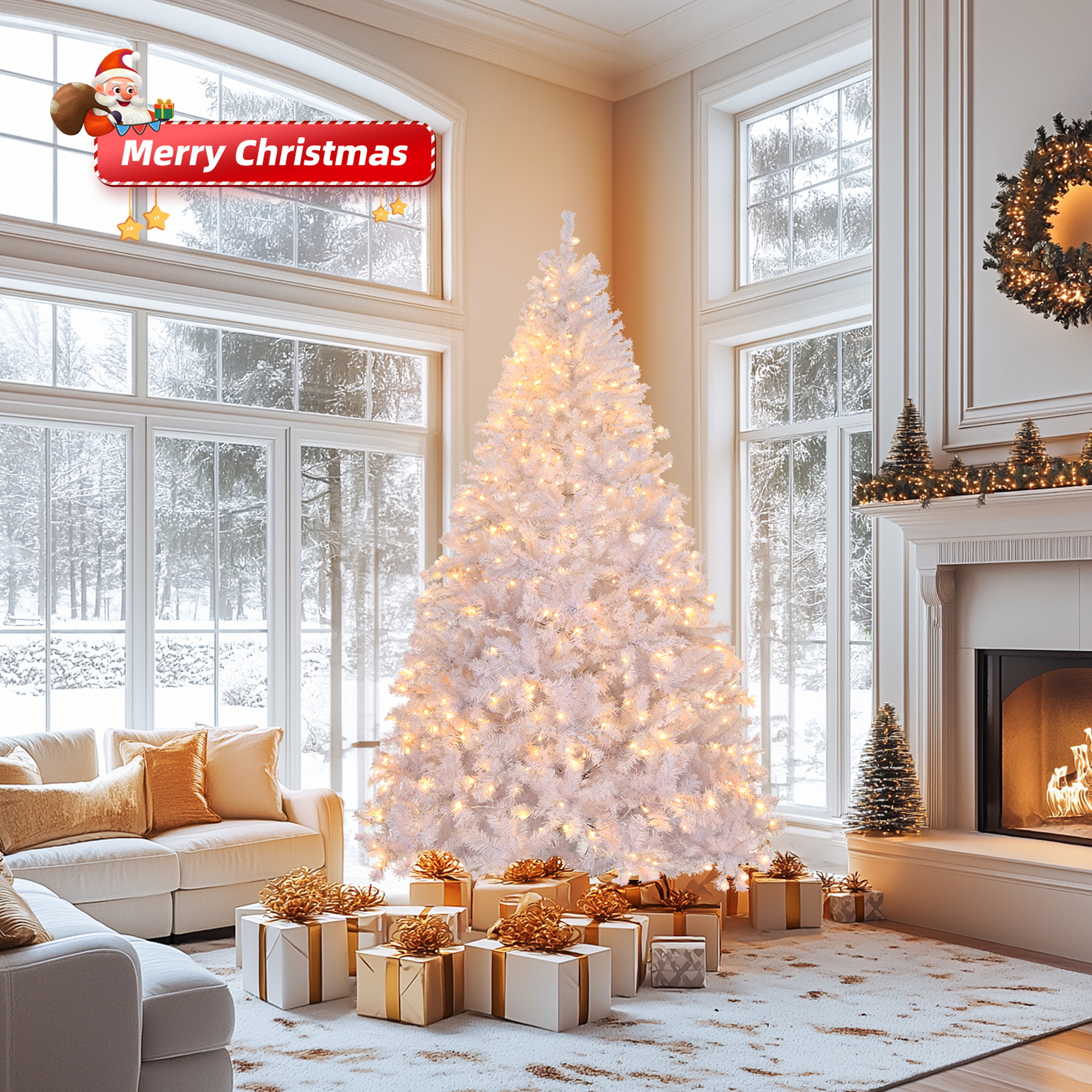 6 FT Artificial Christmas Tree with DIY 100 Warm Lights Battery Operated, 800 Branch Tips and Sturdy Metal Stand, White - Image 5