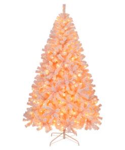 6 FT Artificial Christmas Tree with DIY 100 Warm Lights Battery Operated, 750 Branch Tips and Sturdy Metal Stand, Pink