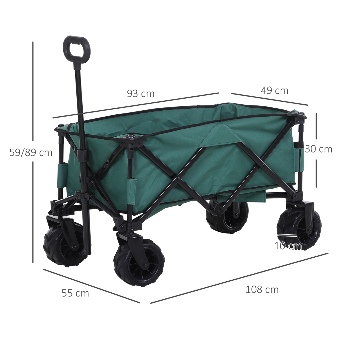 Outsunny Folding Outdoor Cargo Wagon Beach Cart Trailer w/ Telescopic Handle - Image 3
