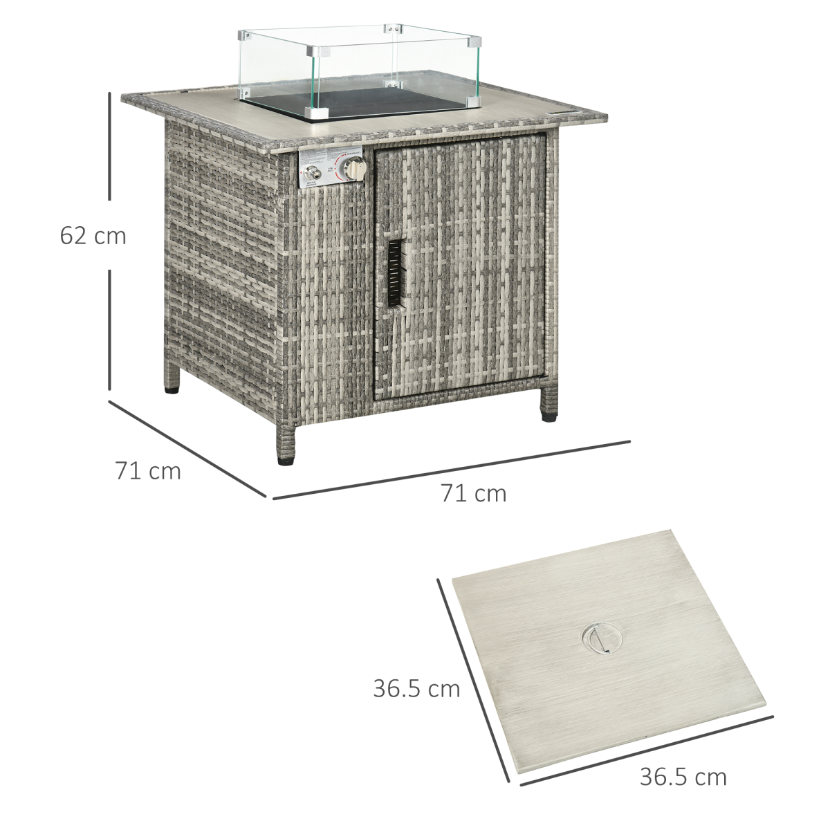 Outsunny 50,000 BTU Gas Fire Pit Table w/ Rain Cover, Wind Guard & Lava Stone - Image 3