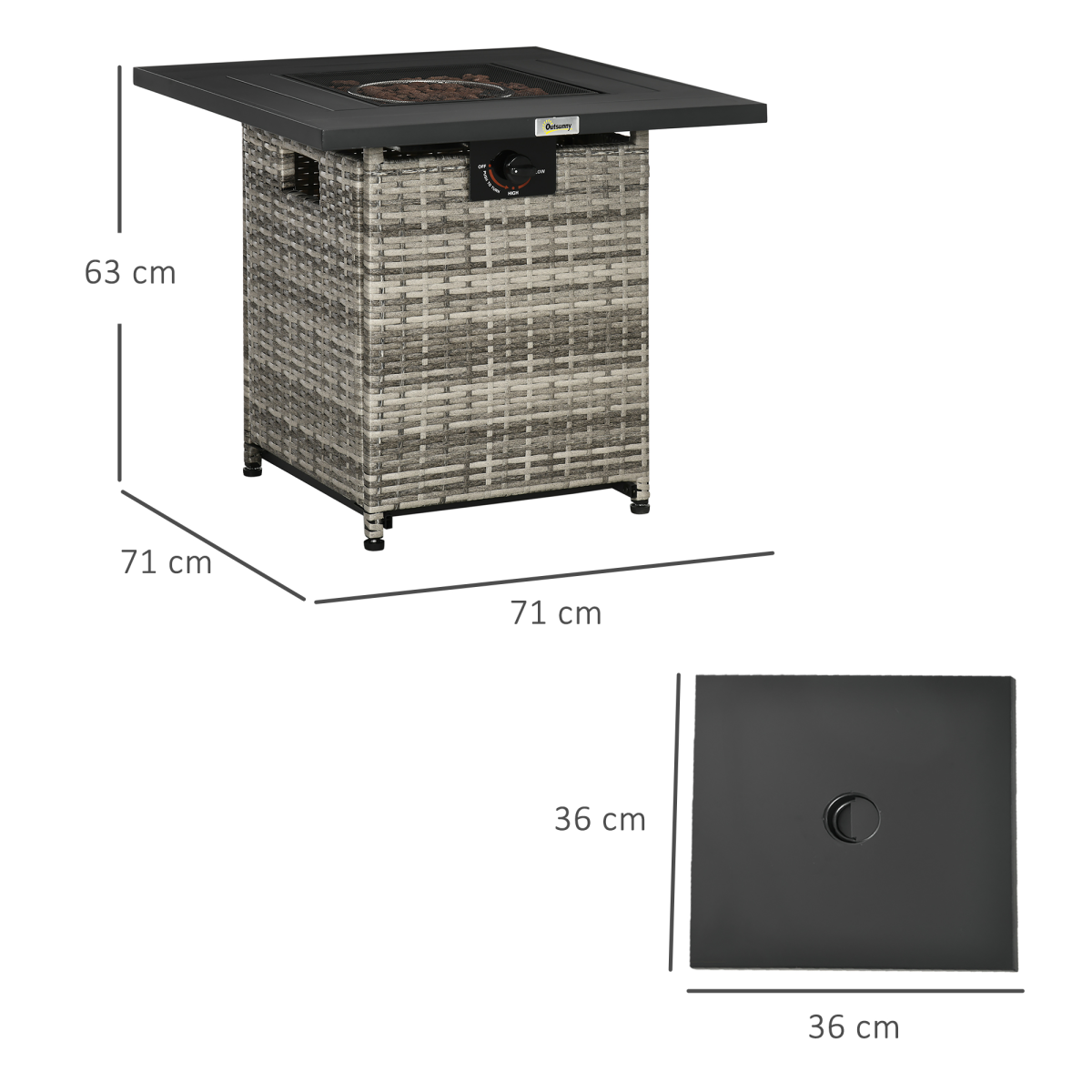 Outsunny 40,000 BTU Gas Fire Pit Table w/ Rain Cover & Mesh Lid, Lava Stone - Image 3