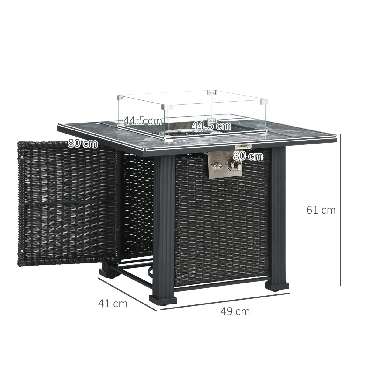 Outsunny 50,000BTU Gas Fire Pit Table w/ Rain Cover, Wind Guard & Glass Stones - Image 3