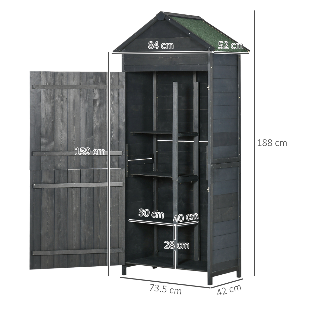 Outsunny Wooden Outdoor Garden Shed Utility Tool Storage Cabinet Grey - Image 3