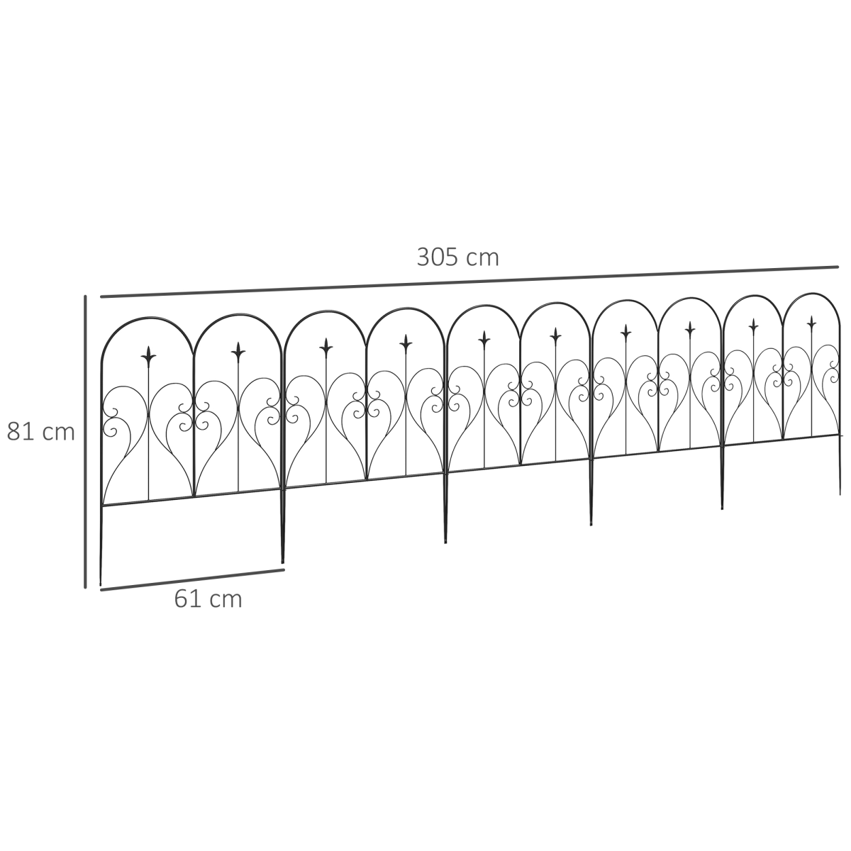 Outsunny 5PC Metal Garden Fence Panels, Black Decorative Border Edging, 32in x 10ft - Image 3
