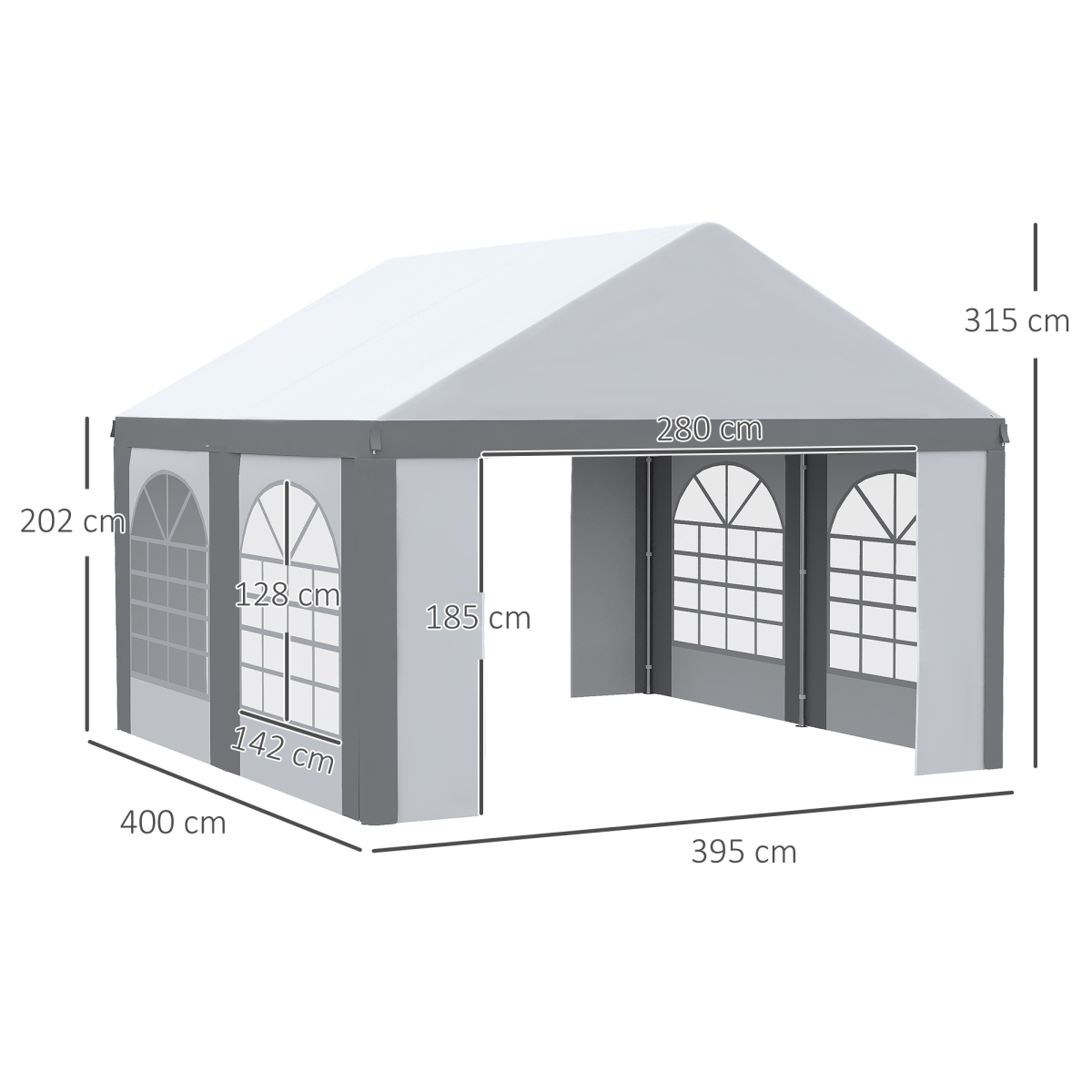 4x4m Party Tent Marquee Gazebo with Sides, 4 Windows & Double Doors - Image 3