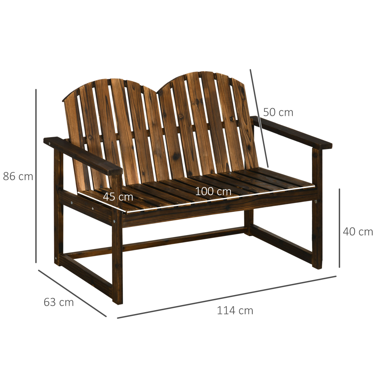 Outdoor Wooden Garden Bench, Patio Loveseat Chair with Slatted Backrest and Smooth Armrests for Two People - Image 3