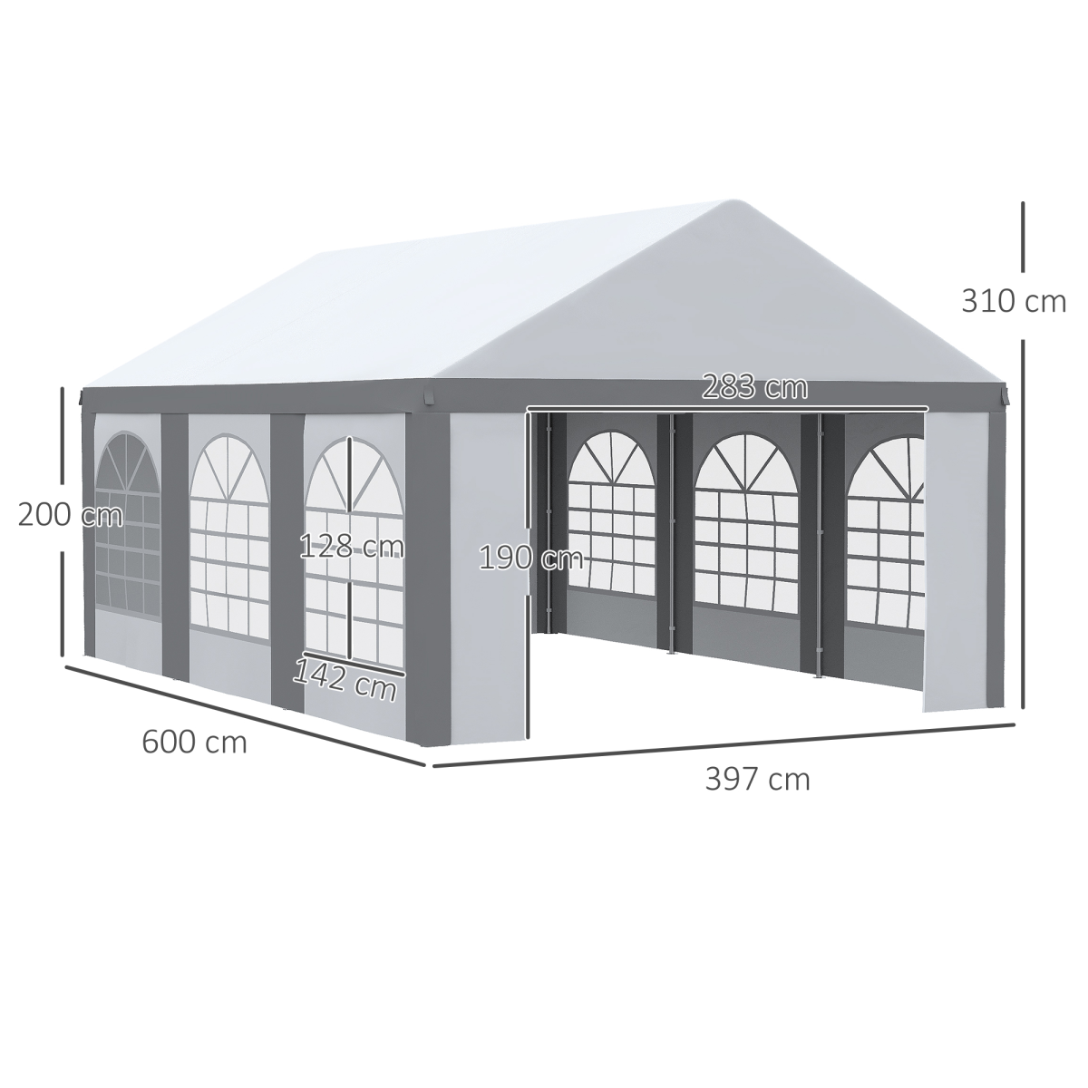 6x4m Party Tent Marquee Gazebo with Sides, 6 Windows & Double Doors - Image 3
