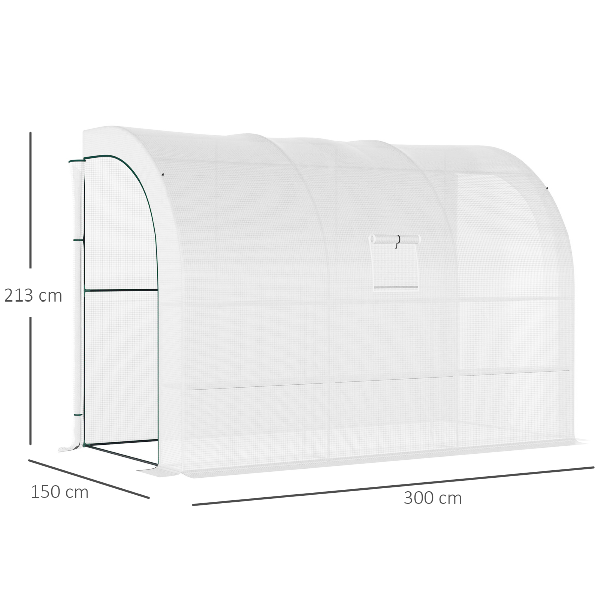 300x150x213cm Lean-to Plant Greenhouse w/ Cover Window, Zip Doors & Shelves, White - Image 3