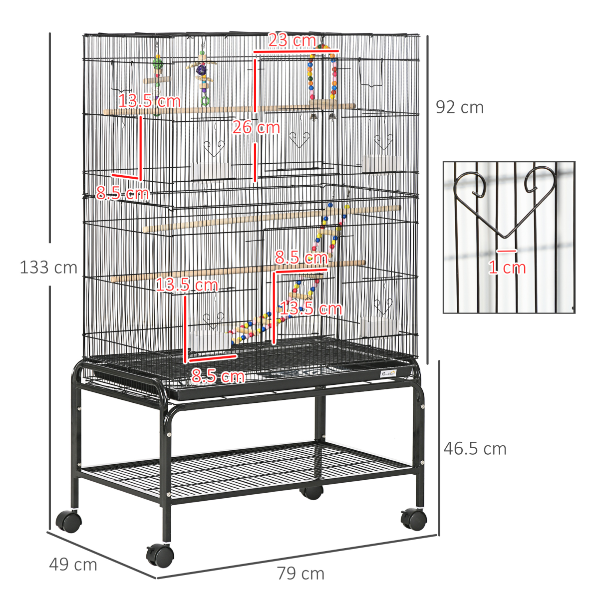 Bird Cage, with Stand, Wheels, Toys, for Budgies, Finches, Parakeets - Image 3