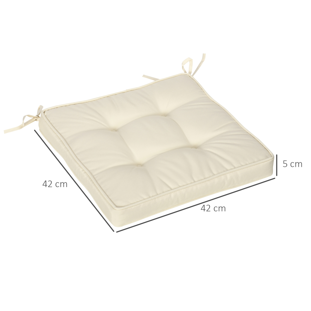 40x40cm Garden Seat Cushion with Ties, Replacement Dining Chair Pad, Cream - Image 3
