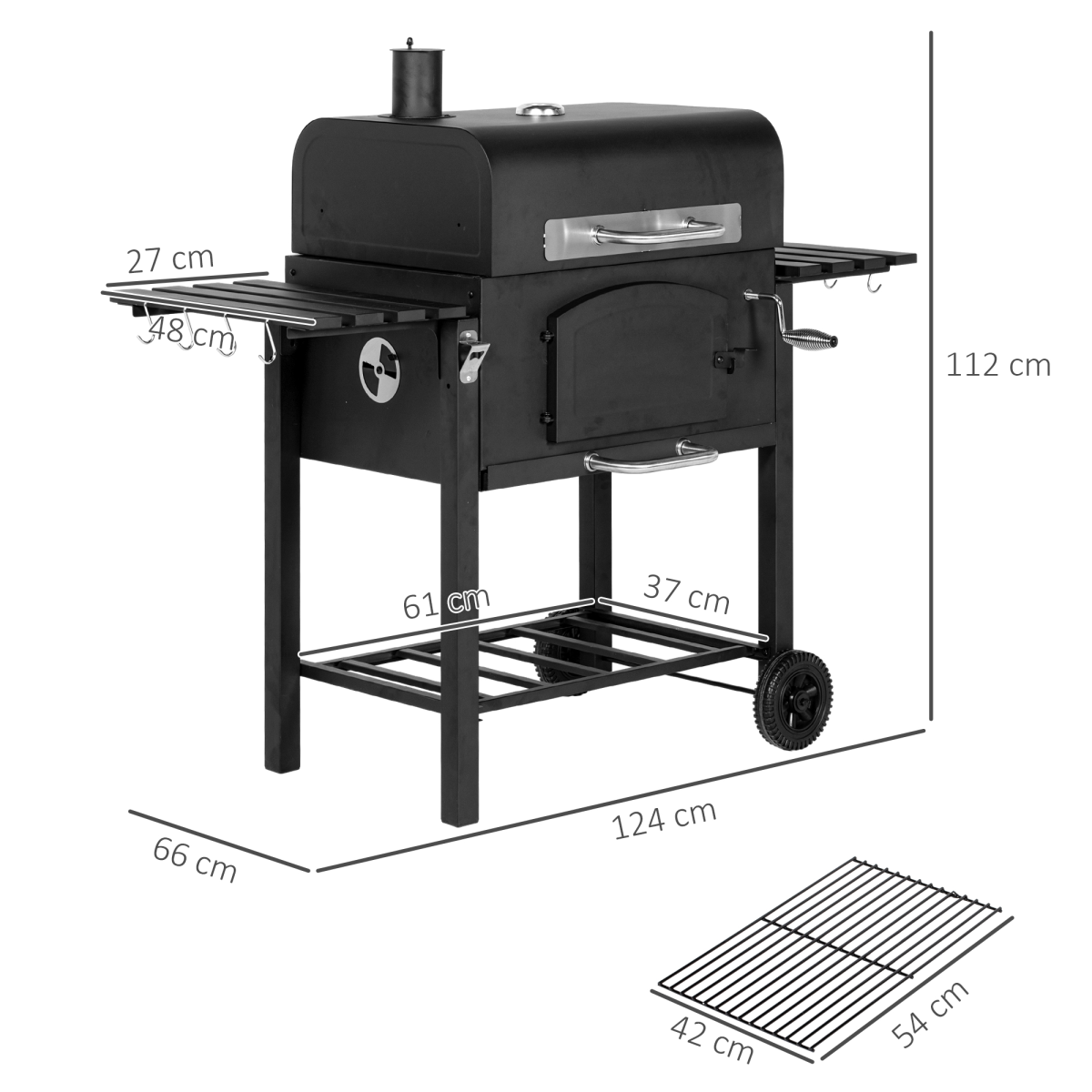 Outsunny 3-in-1 Charcoal BBQ Trolley Smoker w/ Adjustable Charcoal & Thermometer - Image 3